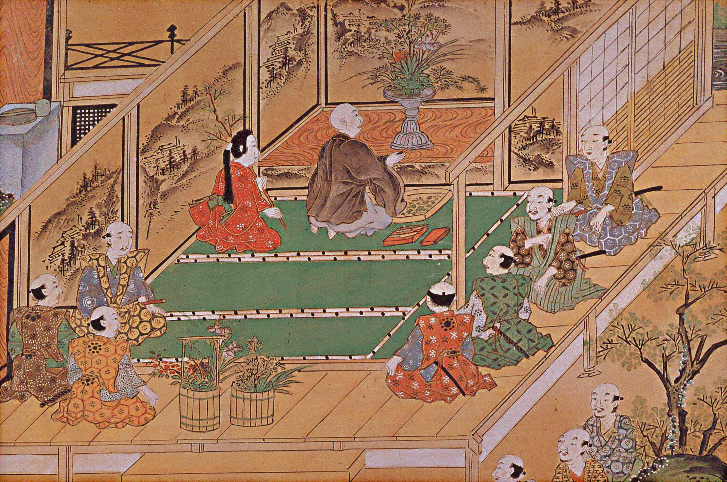 Japanese Samurai performing Ikebana - Ukiyo-e woodblock print