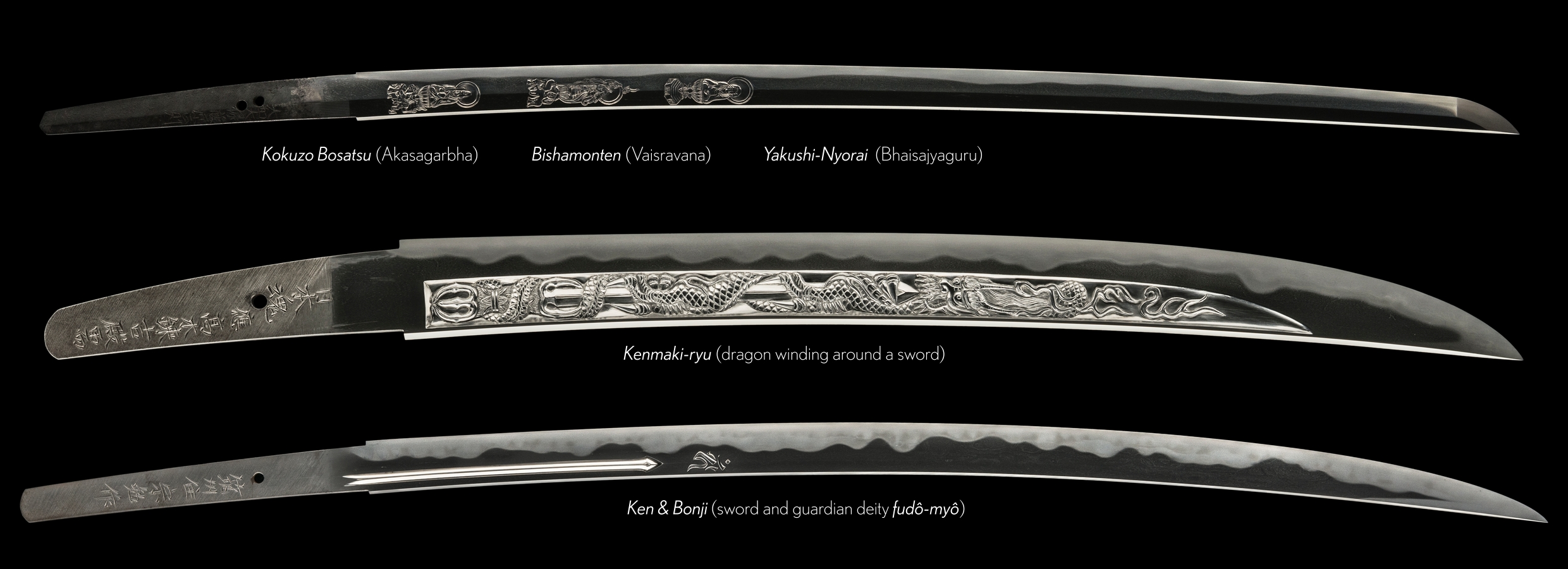 Horimono examples such as kenmaki-ryu, bonji, suken