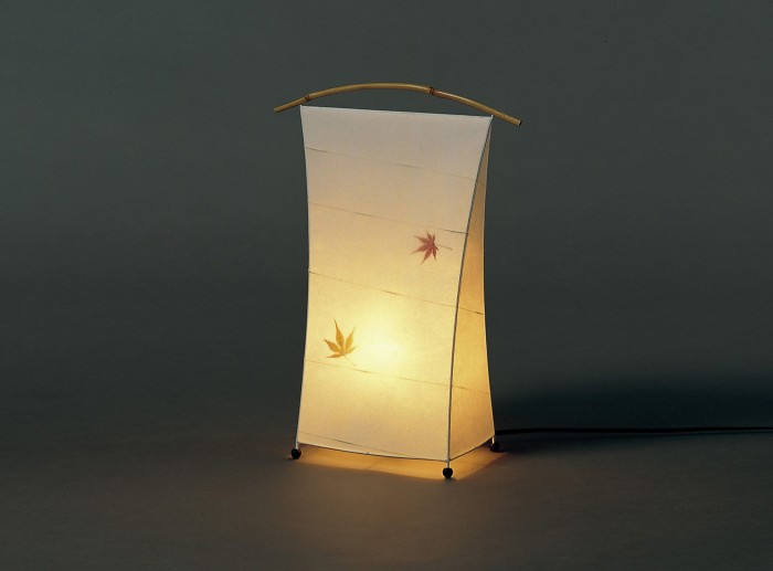 Bamboo Handle Autumn Leaves Standing Lamp Handmade using authentic Japanese washi paper