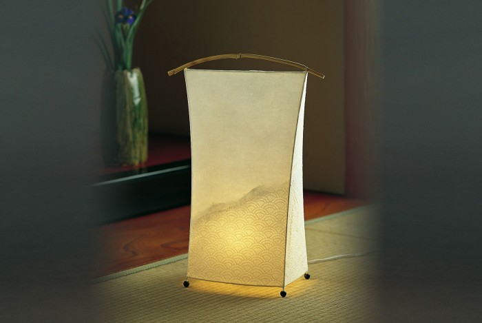 Bamboo Handle Turtles In Waves Standing Lamp Handmade using authentic Japanese washi paper