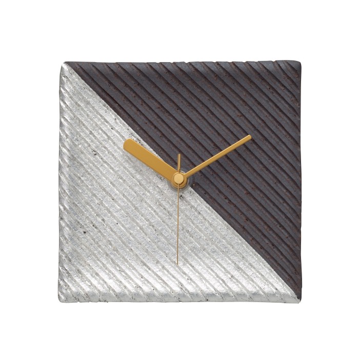 Diagonal Two-toned Wall Clock (gold and silver combinations) Authentic Kanazawa-haku silver