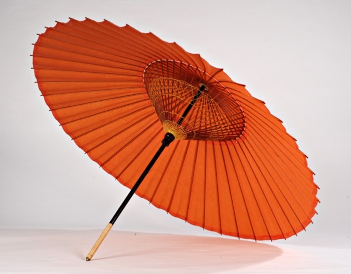 Traditional Habutae Wagasa Umbrella from Kyoto Orange (mix of Japanese silk and organic washi paper)