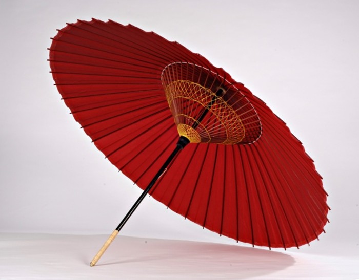 Traditional Habutae Wagasa Umbrella from Kyoto Red (mix of Japanese silk and organic washi paper)
