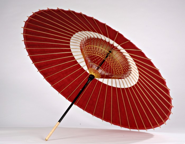 Traditional Janome Wagasa Umbrella from Kyoto Red (organic washi paper with white ring)