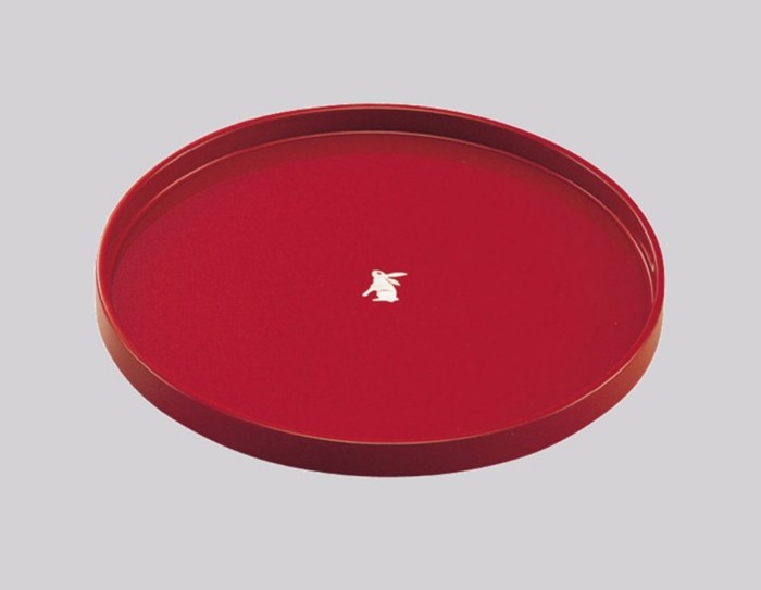 red tray with a white rabbit