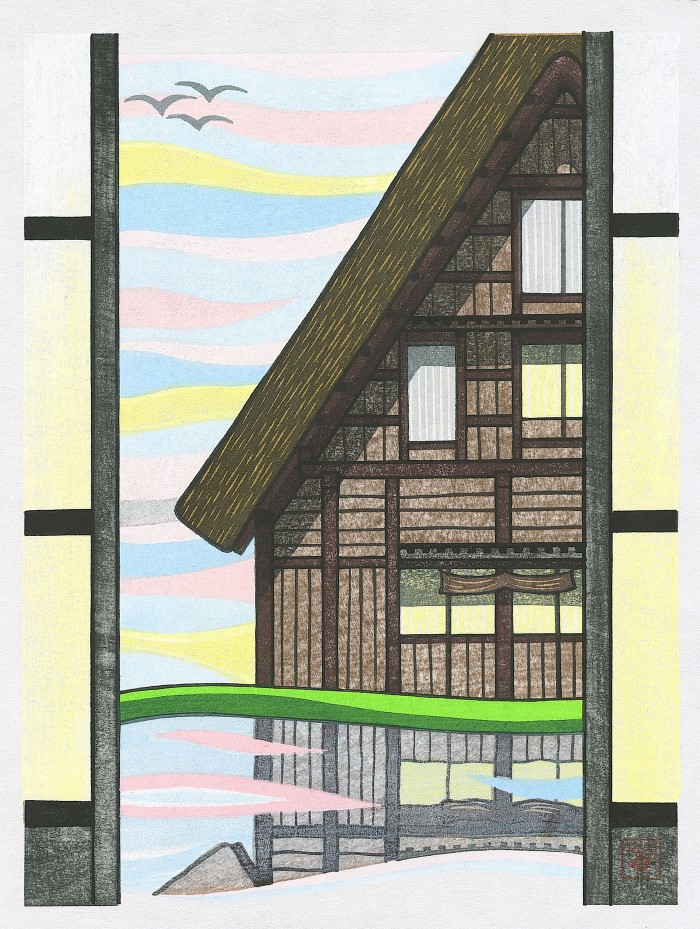 David Stones - Woodblock Artist Morning Reflections - Spring (Shirakawa seasons)