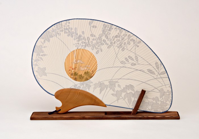 Handmade Decorative Bamboo Uchiwa Fan & Stand Usagi (Rabbits)