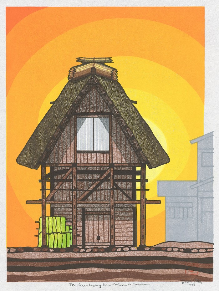 David Stones - Woodblock Artist The Rice-drying Barn Autumn (Shirakawa seasons)