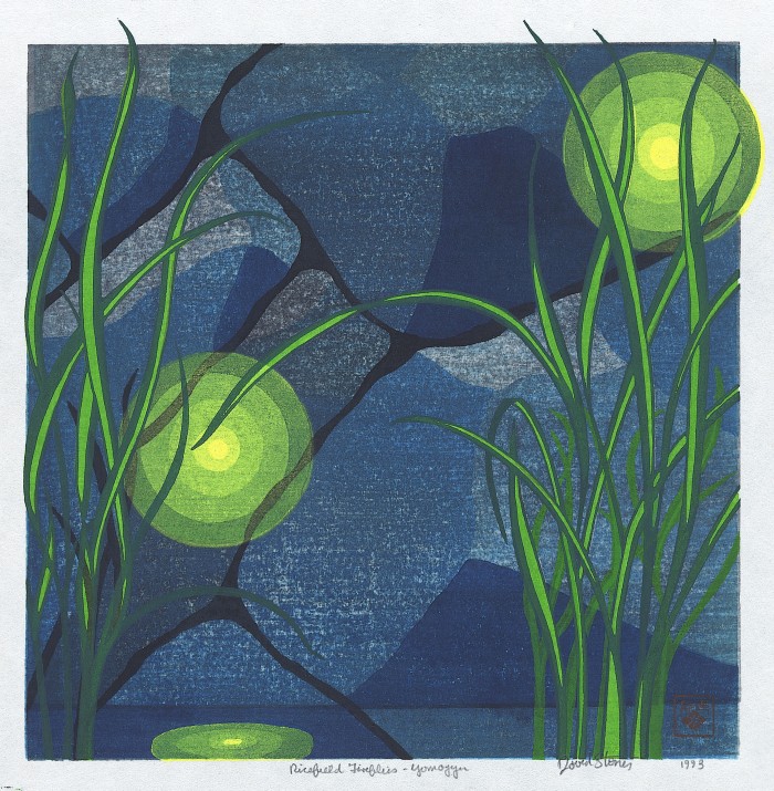 David Stones - Woodblock Artist Ricefield Fireflies... Yomogyu