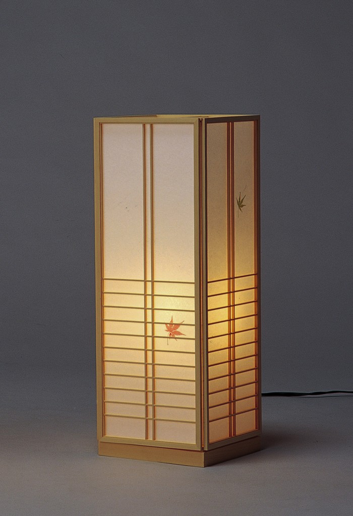 Tall Traditional-style Maple Leaf Paper Lamp Handmade using authentic Japanese washi paper