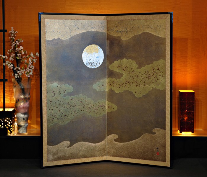 Tsukitokumo Folding Japanese Screen Authentic Kanazawa-haku gold