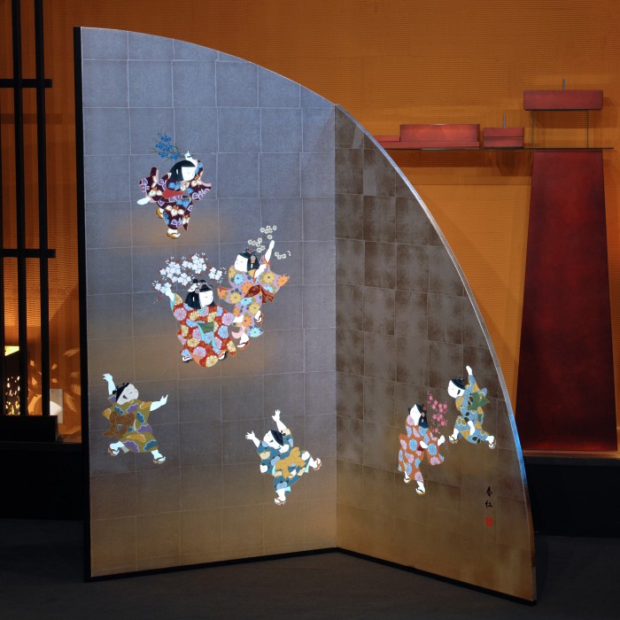 Warai Hanen Folding Japanese Screen Authentic Kanazawa-haku Gold