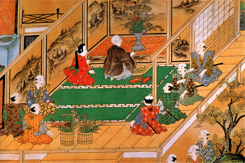 Japanese Samurai Performing Ikebana (Ukiyo-e Woodblock Print)